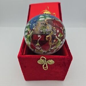 2005‎ PIER 1 IMPORTS LI BIEN ELVES & SLEIGH CHRISTMAS ORNAMENT GLASS BOXED 4"